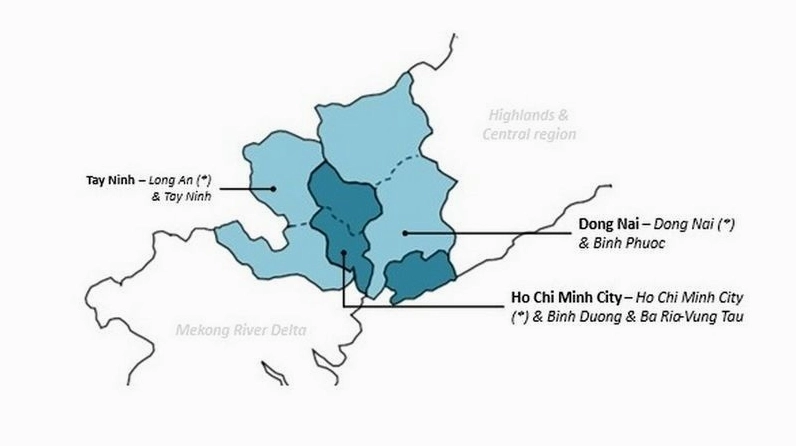 Bản đồ các tỉnh thuộc Đông Nam Bộ hiện nay