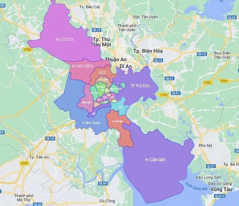 Bản đồ thành phố Hồ Chí Minh trước khi sắp xếp lại