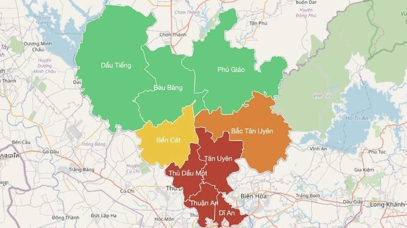 Bản đồ tỉnh Bình Dương trước sáp nhập có 9 đơn vị hành chính