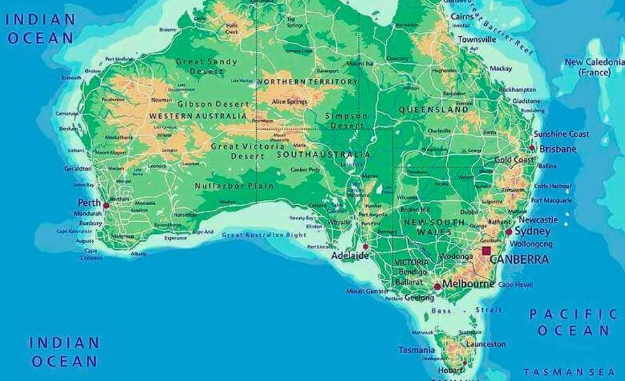 Bản đồ vị trí địa lý của Úc, khẳng định Australia không thuộc châu Á