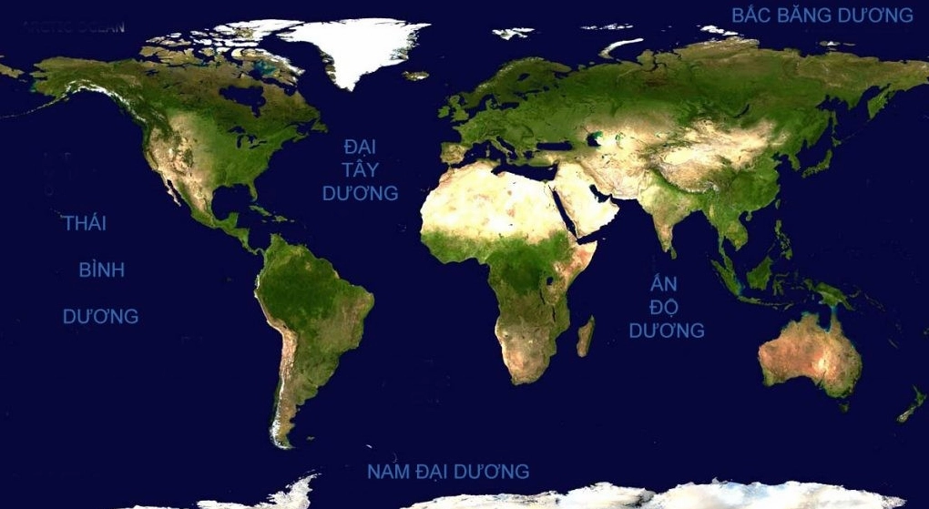 Các châu lục được bao quanh bởi 5 đại dương