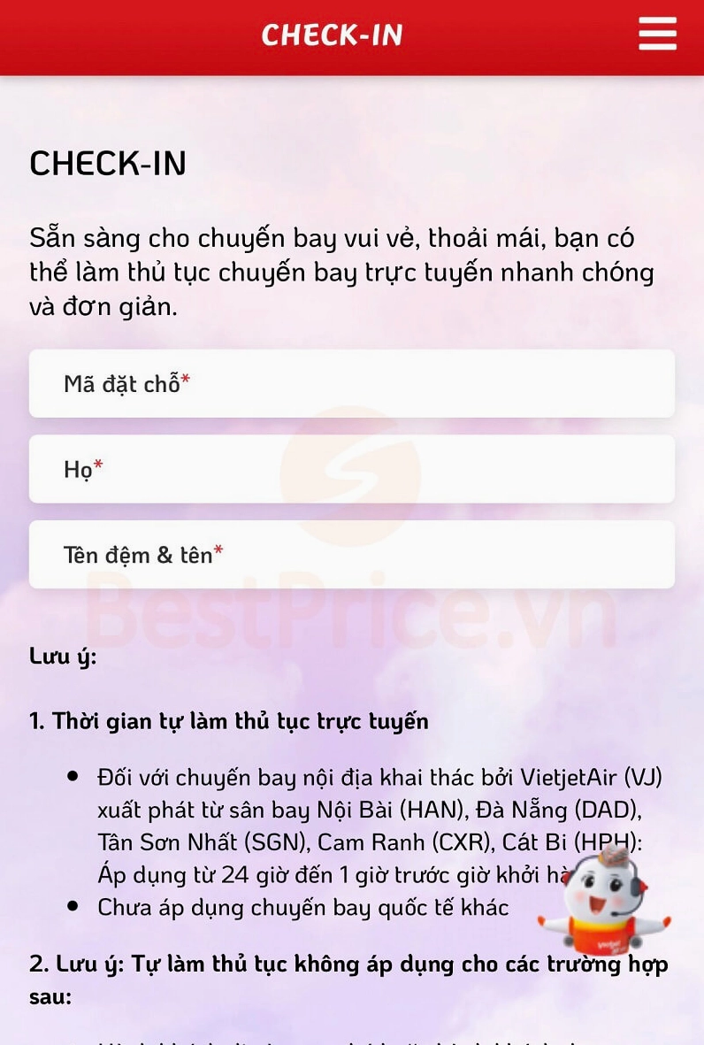 Check in online Vietjet Air