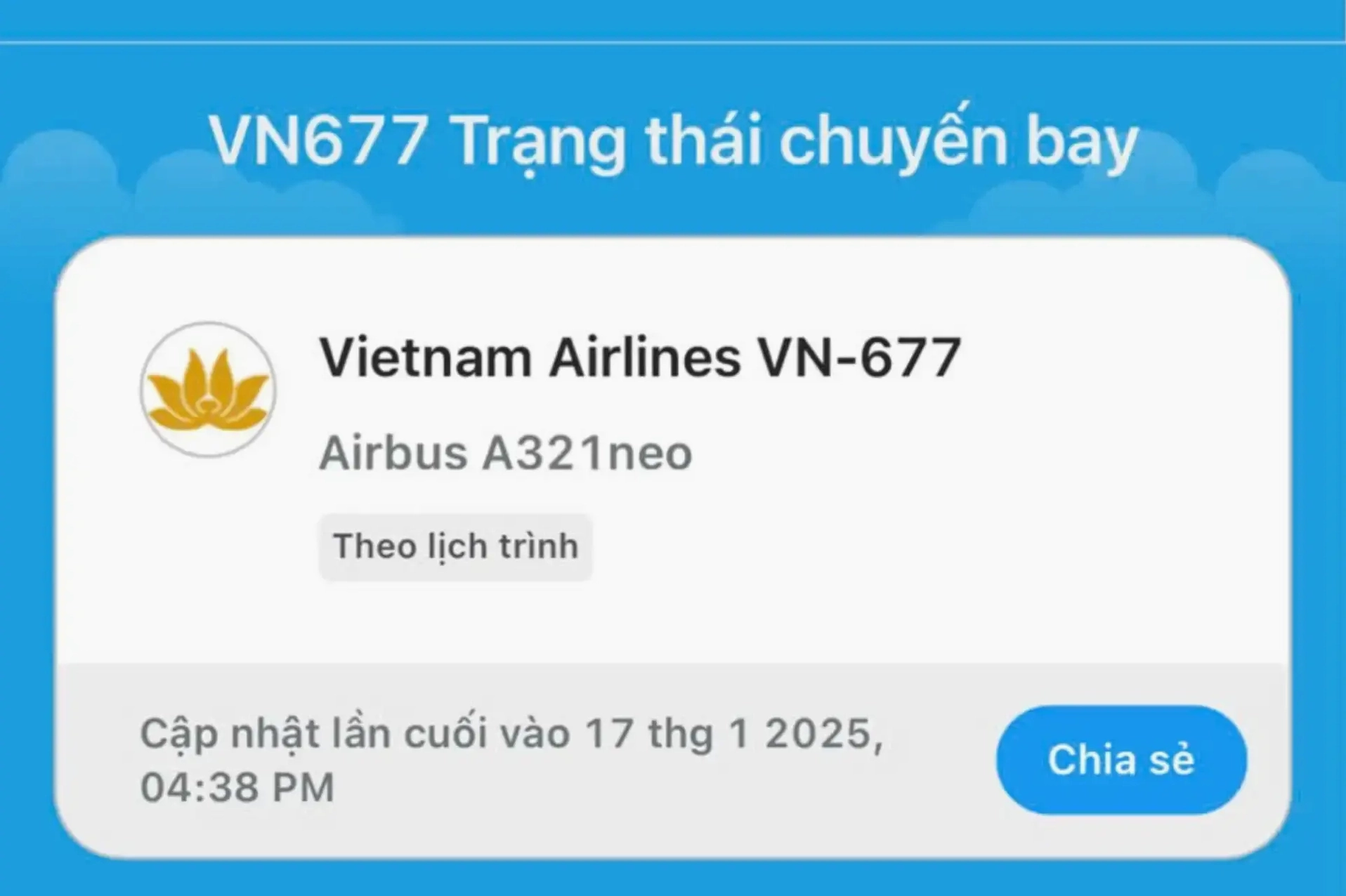 Kết quả kiểm tra của một chuyến bay trên Traveloka