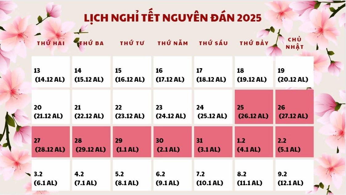 Lịch nghỉ Tết Nguyên Đán