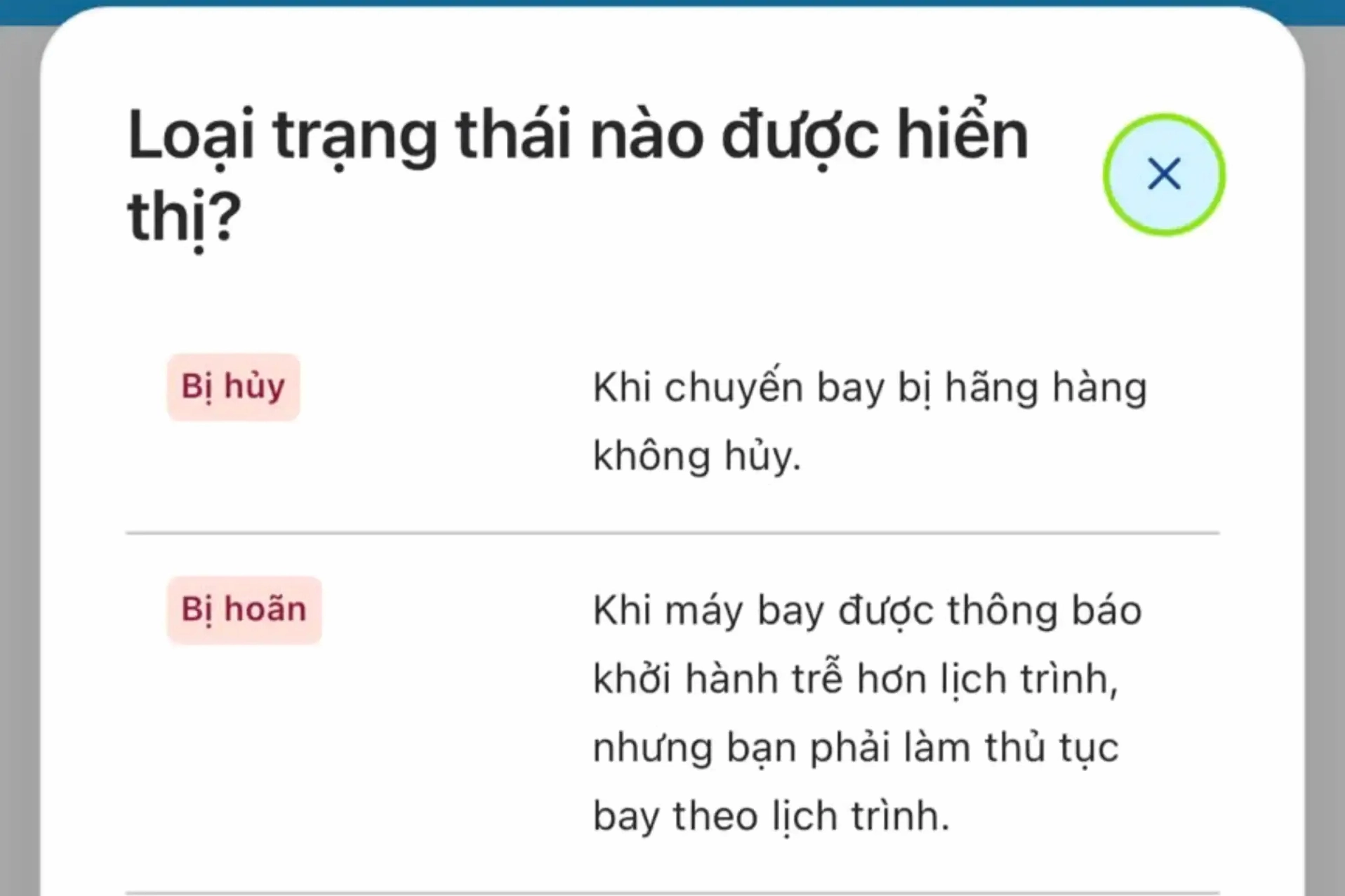 Trạng thái nếu chuyến bay bị hủy hoặc hoãn trên Traveloka