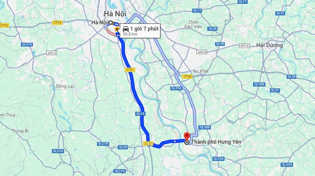 Từ Hà Nội đến Hưng Yên là bao nhiêu km