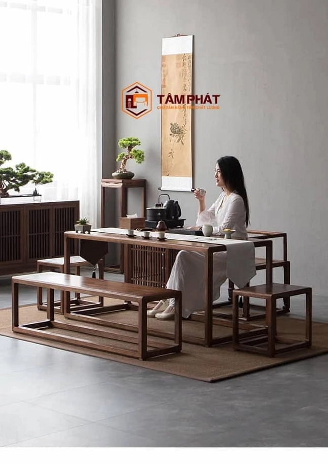 Bộ bàn trà gỗ kiểu dáng cổ điển