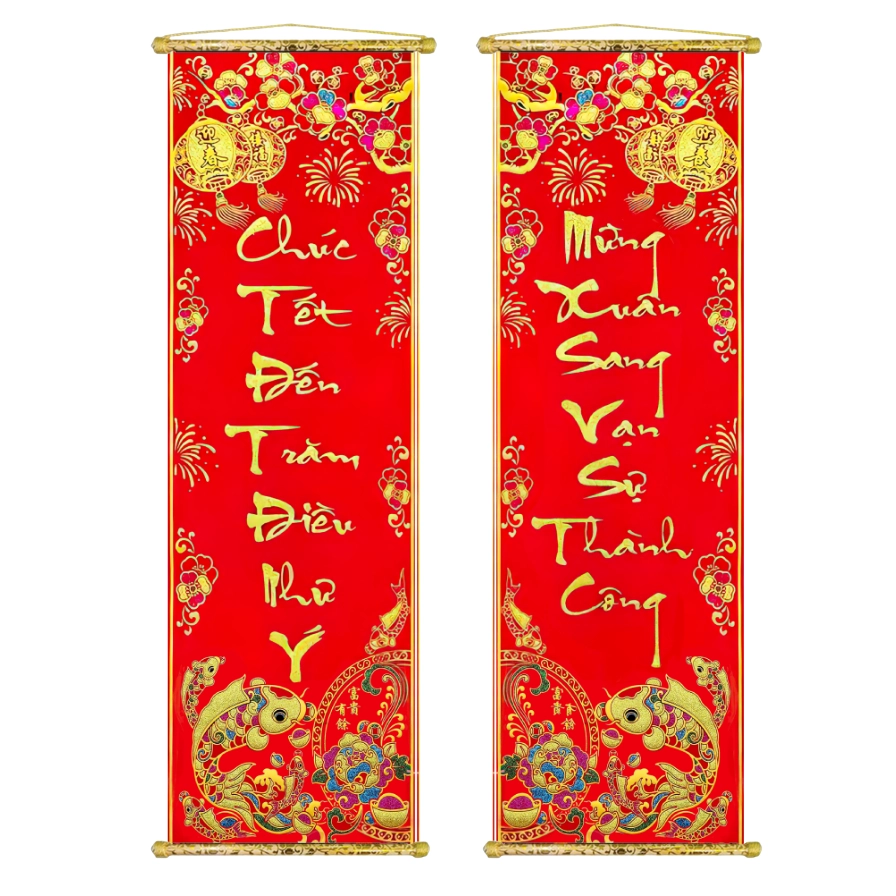 Câu đối thư pháp chữ vàng