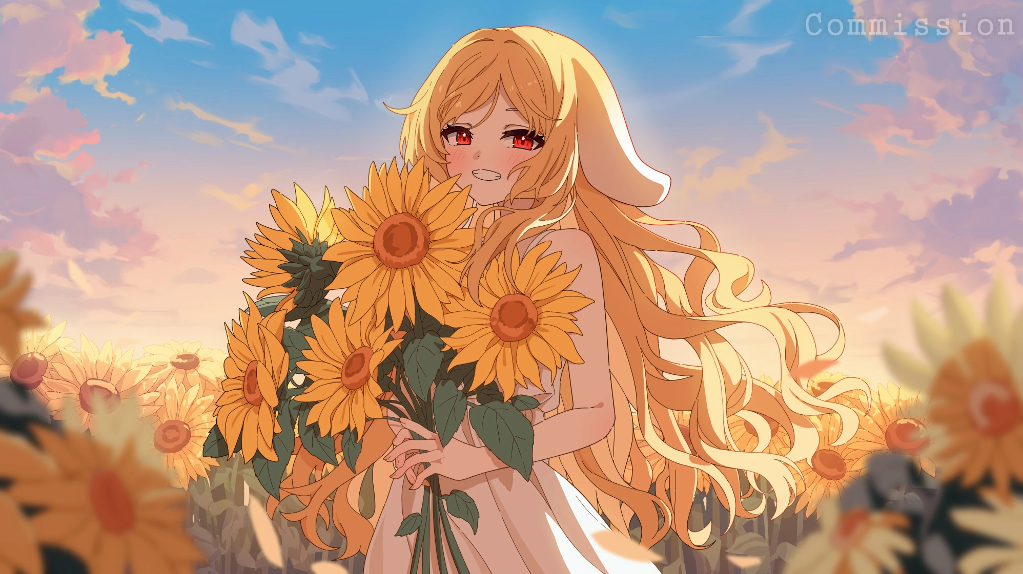 Cô gái anime trên cánh đồng hoa hướng dương
