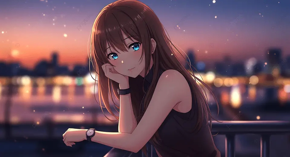Cô gái anime trong thành phố đêm