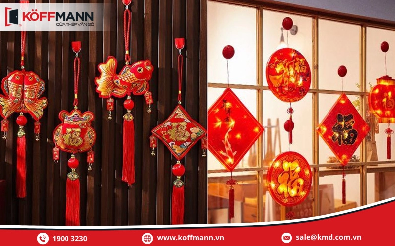 Dán decal trang trí cửa kính Tết