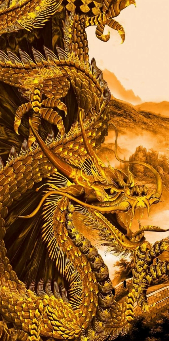 Hình nền rồng vàng 3D cho điện thoại