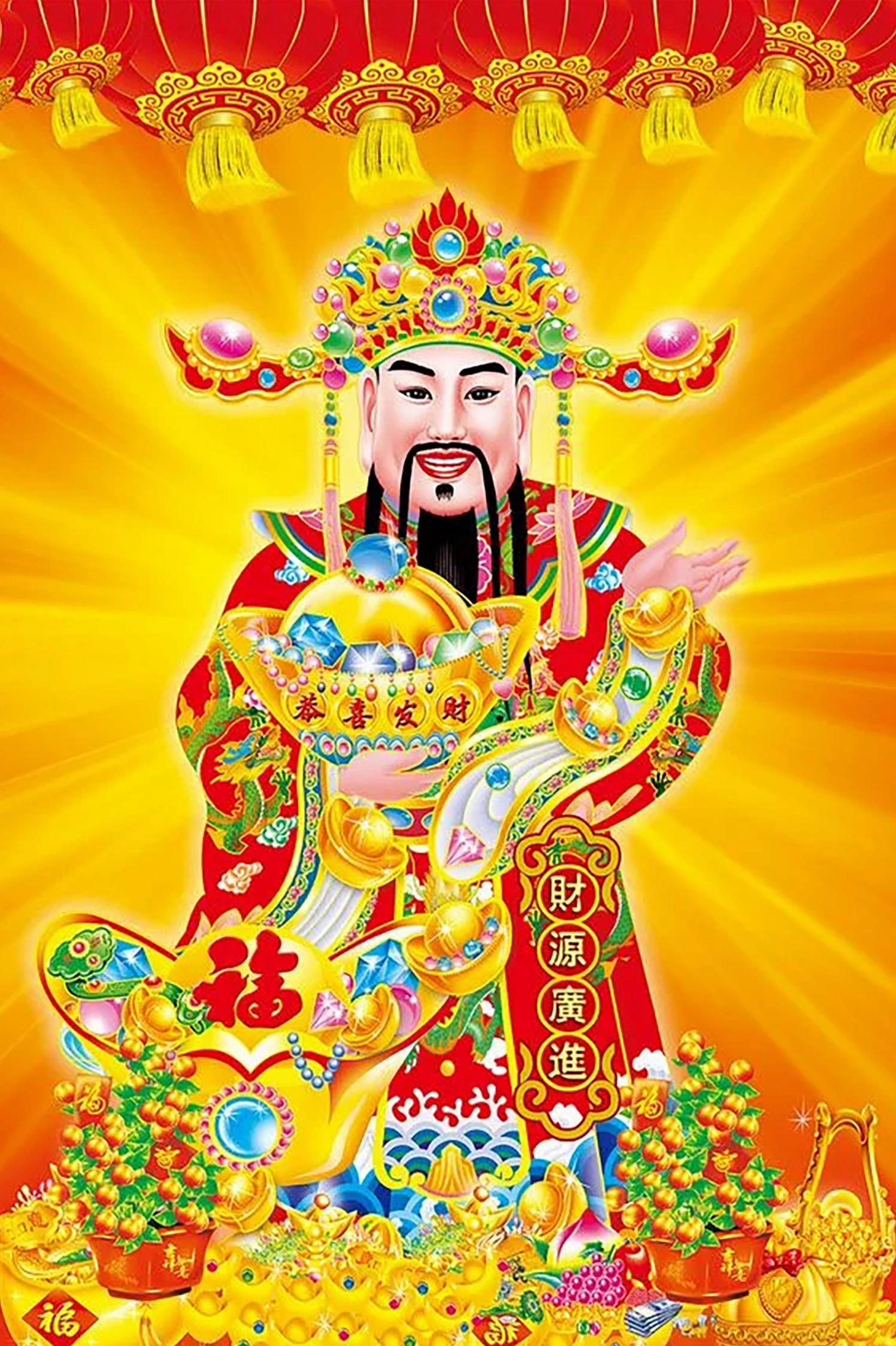 Hình nền Thần Tài cầm quạt