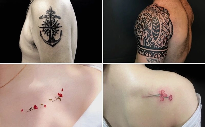 Hình xăm cây cỏ cách điệu trên vai