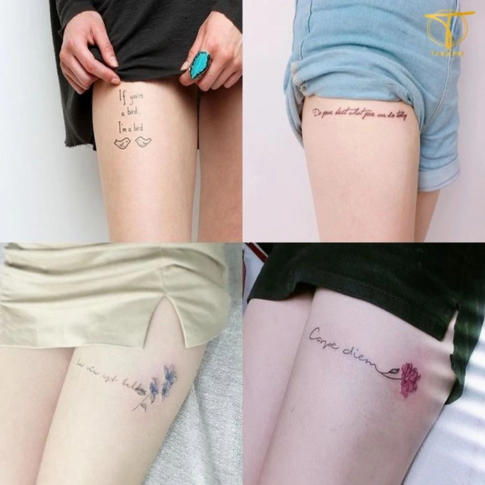 Hình xăm chữ nghệ thuật trên đùi nữ