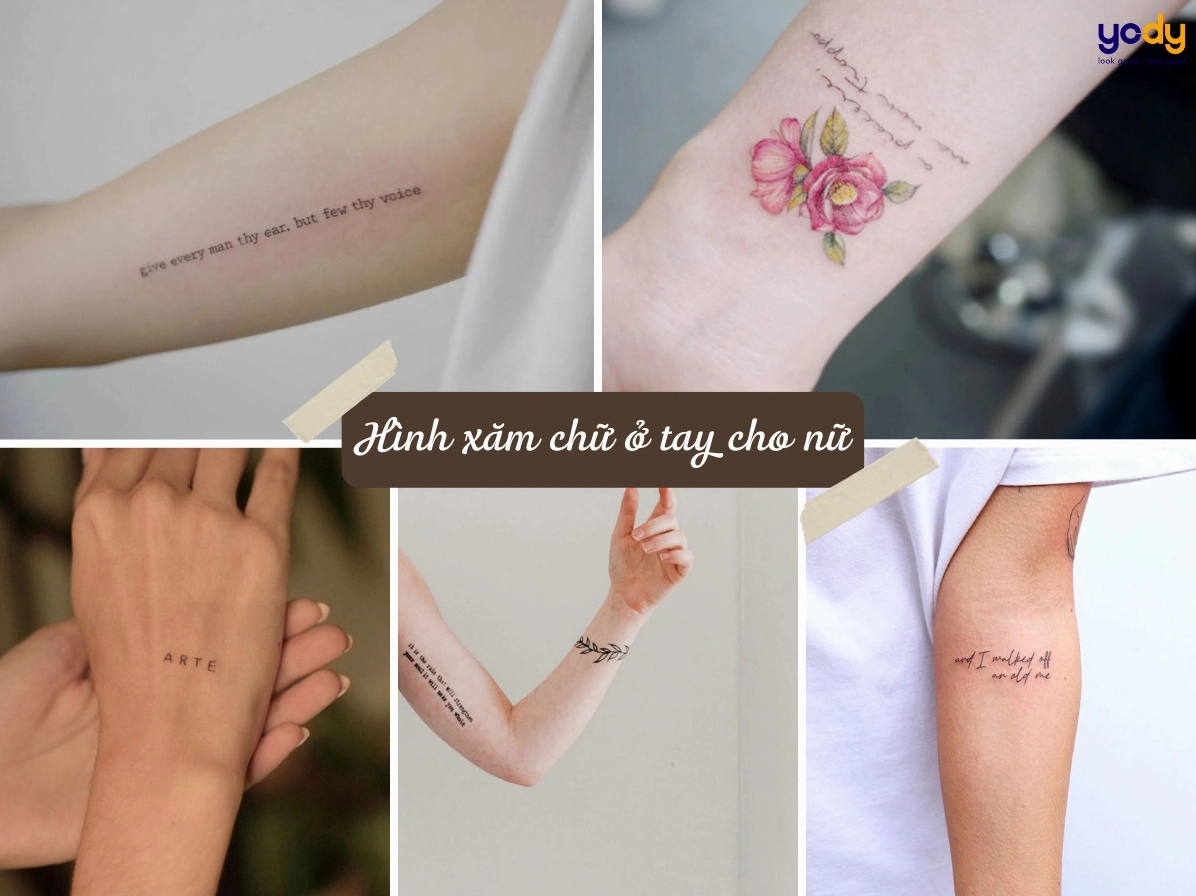 Hình xăm chữ ở bắp tay nữ