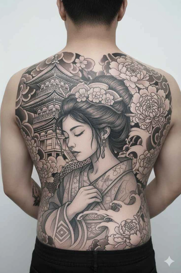 Hình xăm full lưng Nhật Bản rồng