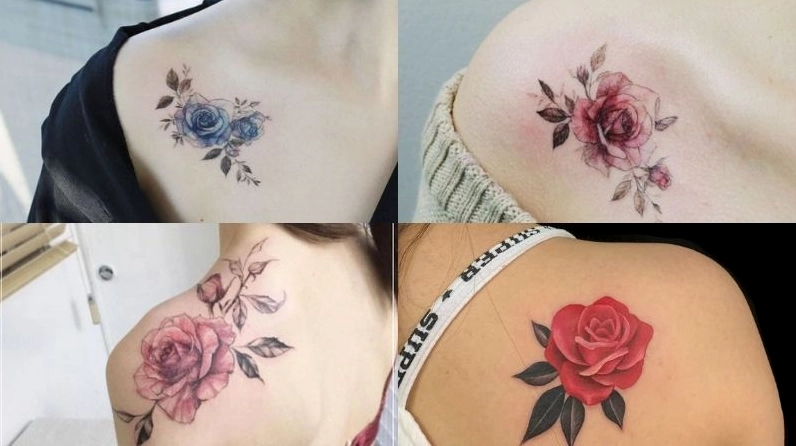 Hình xăm hoa đẹp cho nữ ở vai