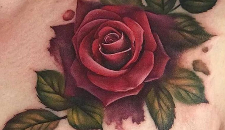 Hình xăm hoa hồng với nhiều chi tiết cho nam