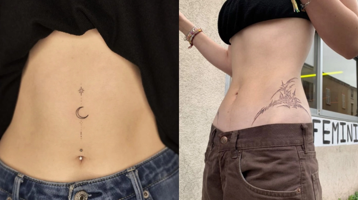 Hình xăm hoa nhỏ uốn lượn ở eo