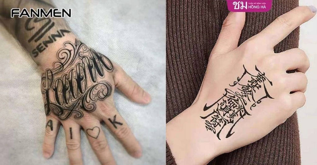 Hình xăm kết hợp mu tay và ngón tay nam