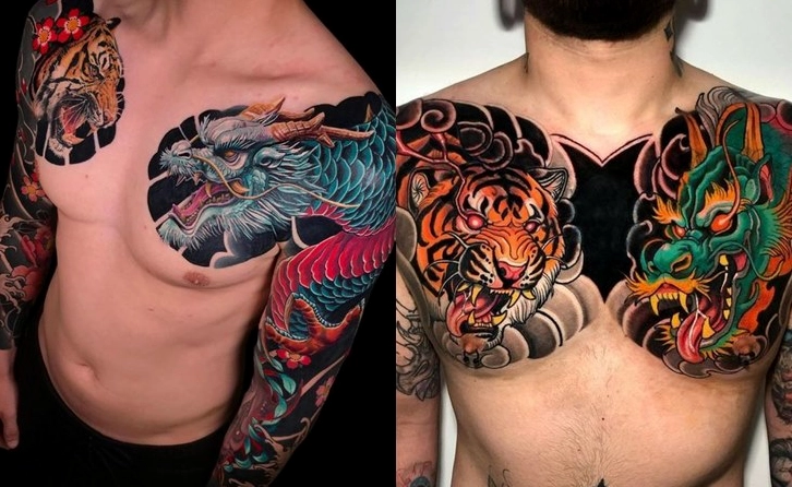 Hình xăm rồng ở ngực nam