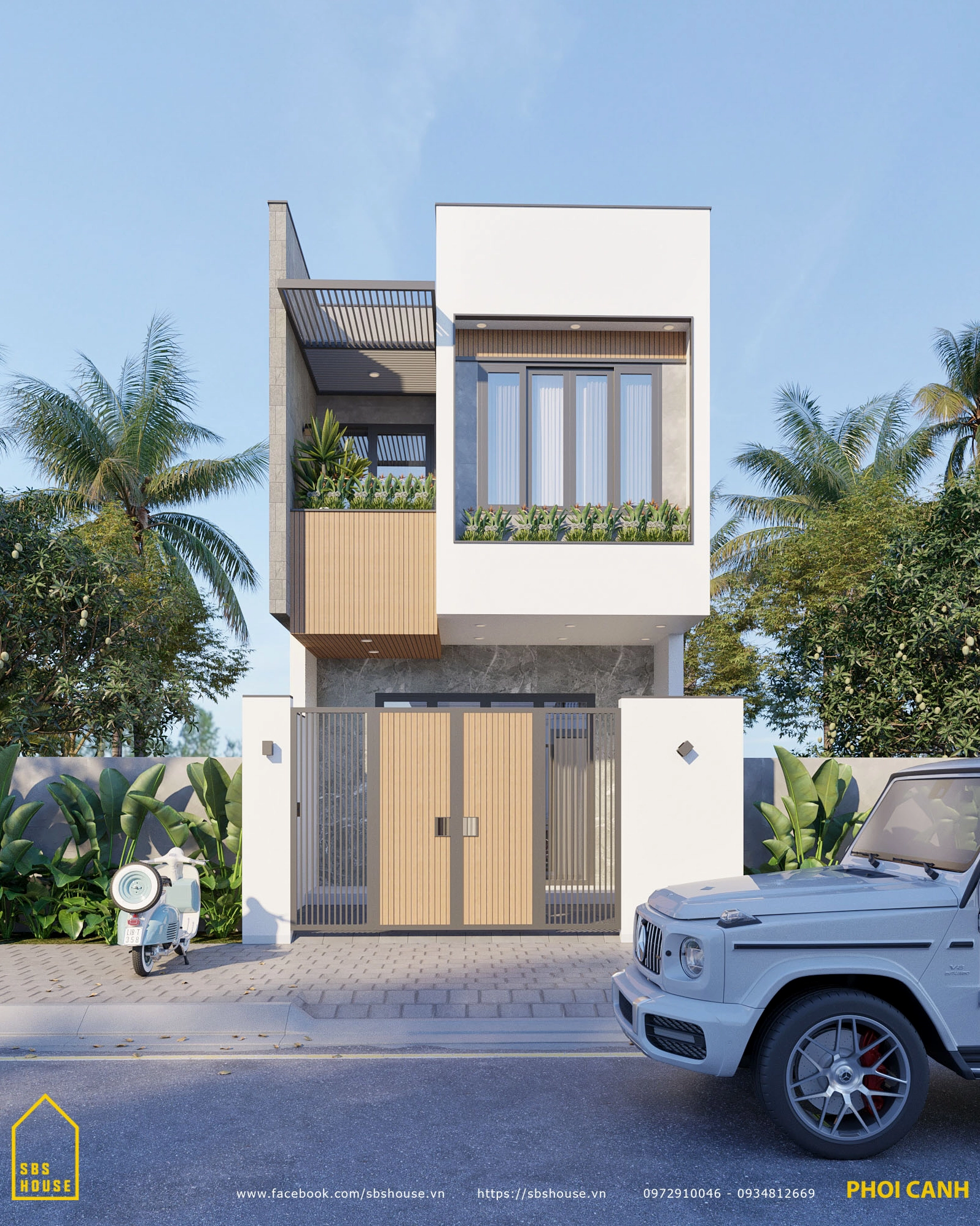 Mặt tiền nhà ống 2 tầng nhẹ nhàng