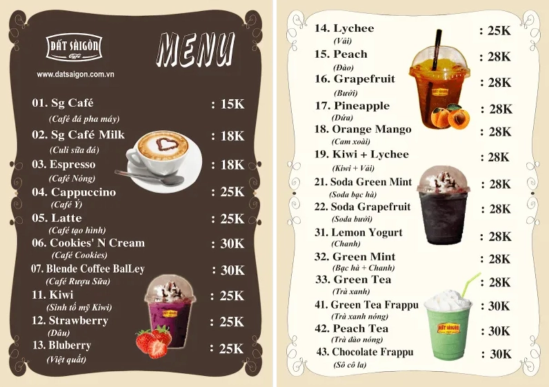 Mẫu menu cafe trang trí dễ thương
