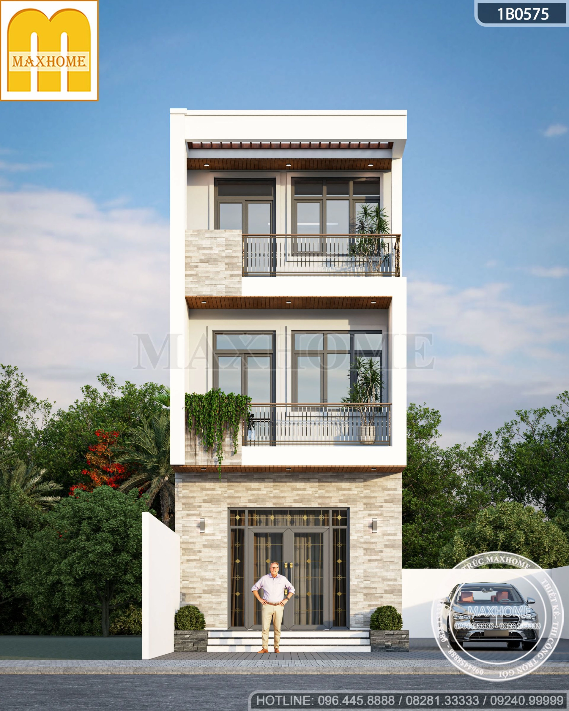 Mẫu nhà ống 2 tầng mặt tiền 5m có gara