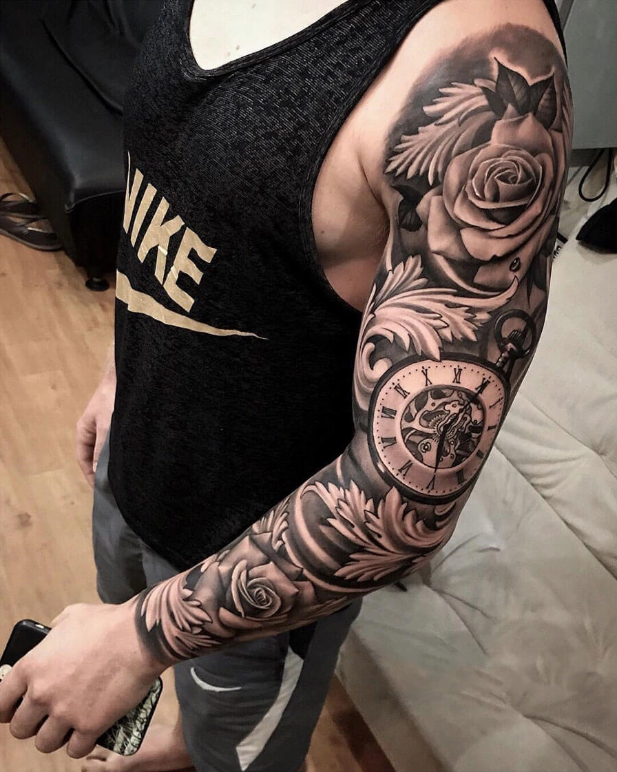 Mẫu tattoo full tay đen trắng
