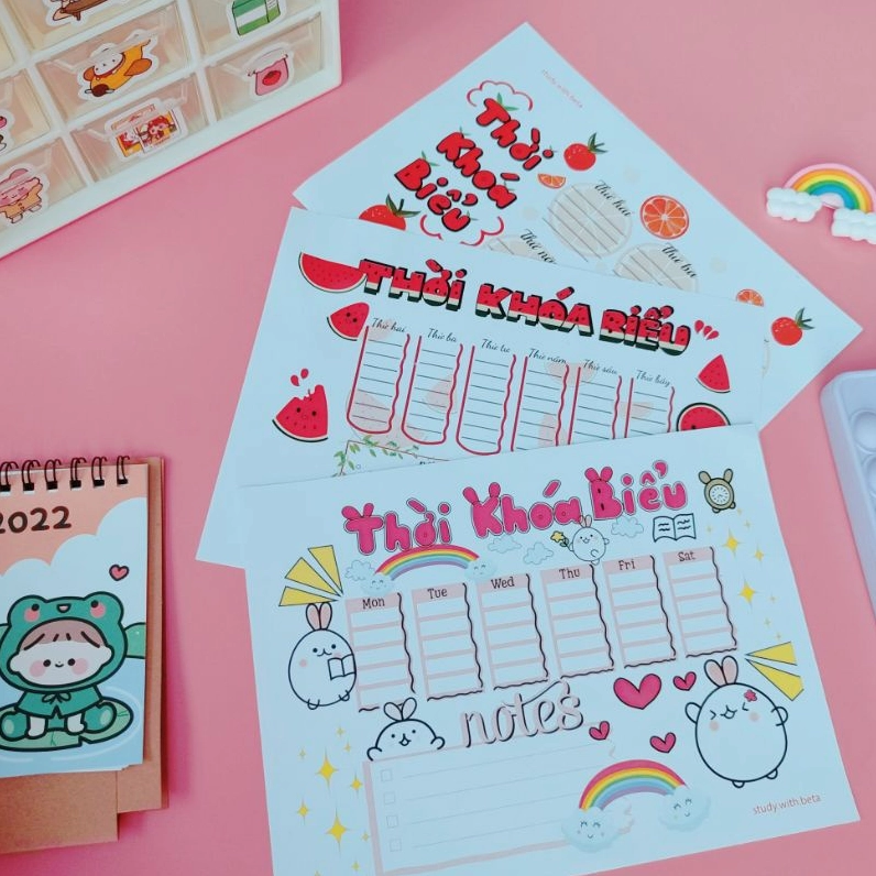 Mẫu thời khóa biểu có các chi tiết vẽ tay