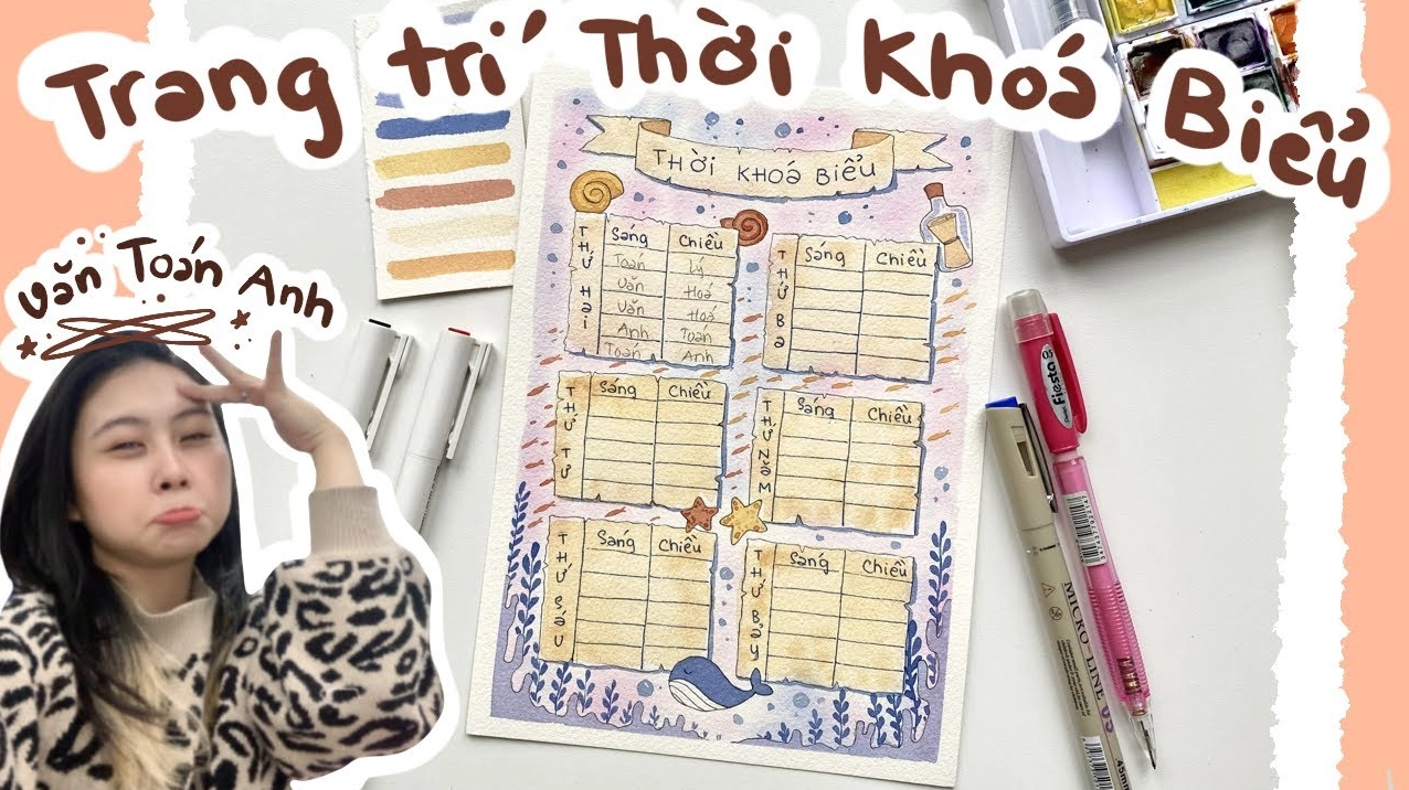 Mẫu thời khóa biểu được trang trí bằng bút màu