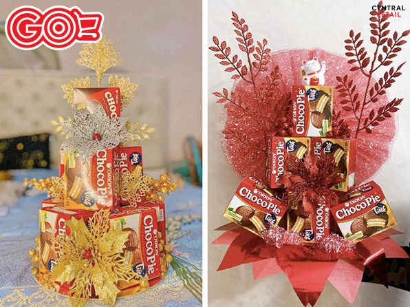 Tháp bánh tết sáng tạo với đèn