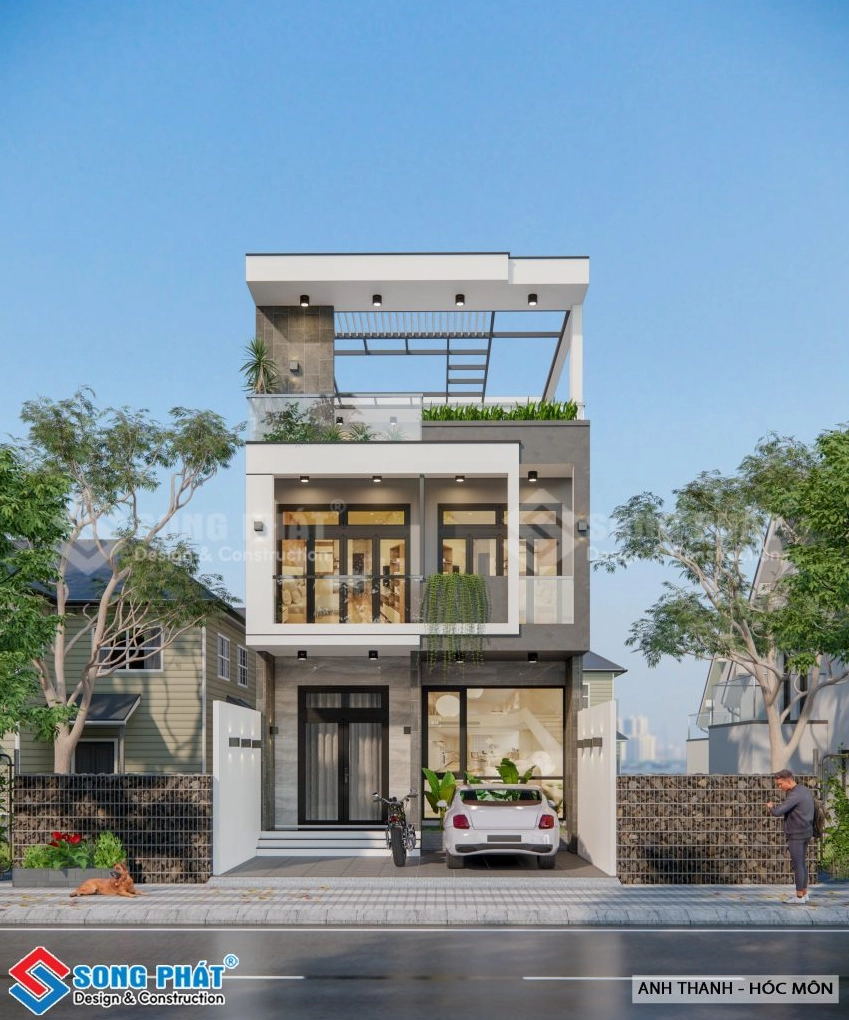Thiết kế cửa sổ và ban công nhà ống 2 tầng