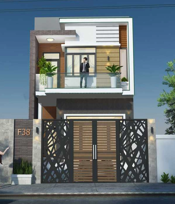 Thiết kế mặt tiền nhà ống 2 tầng hiện đại