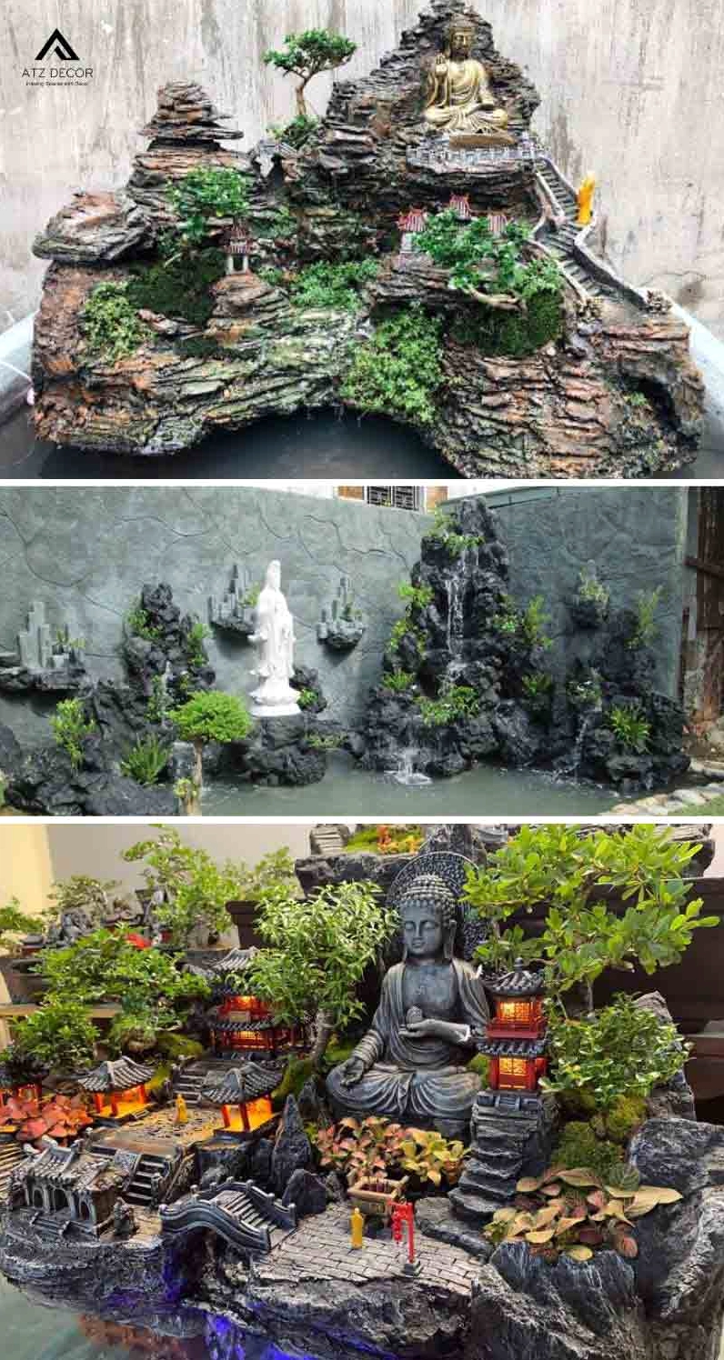 Tiểu cảnh Phật và hòn non bộ