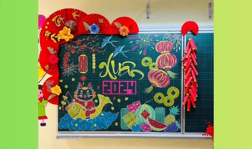 Trang trí bảng Tết 2026