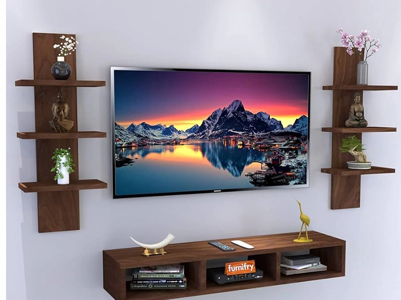Trang trí kệ tivi với đồ decor tinh tế