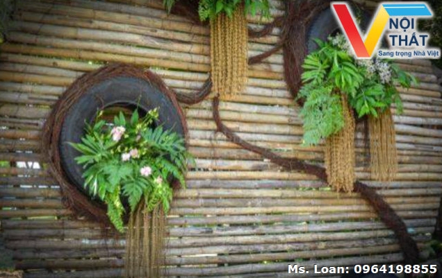 Trang trí lốp xe trồng hoa theo phong cách rustic