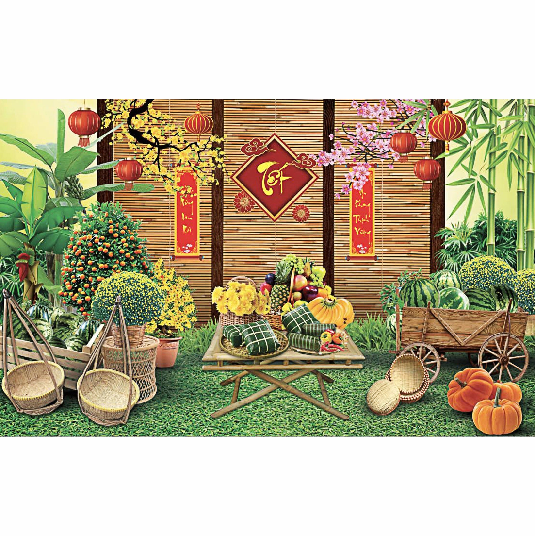 Tranh trang trí background Tết 2025