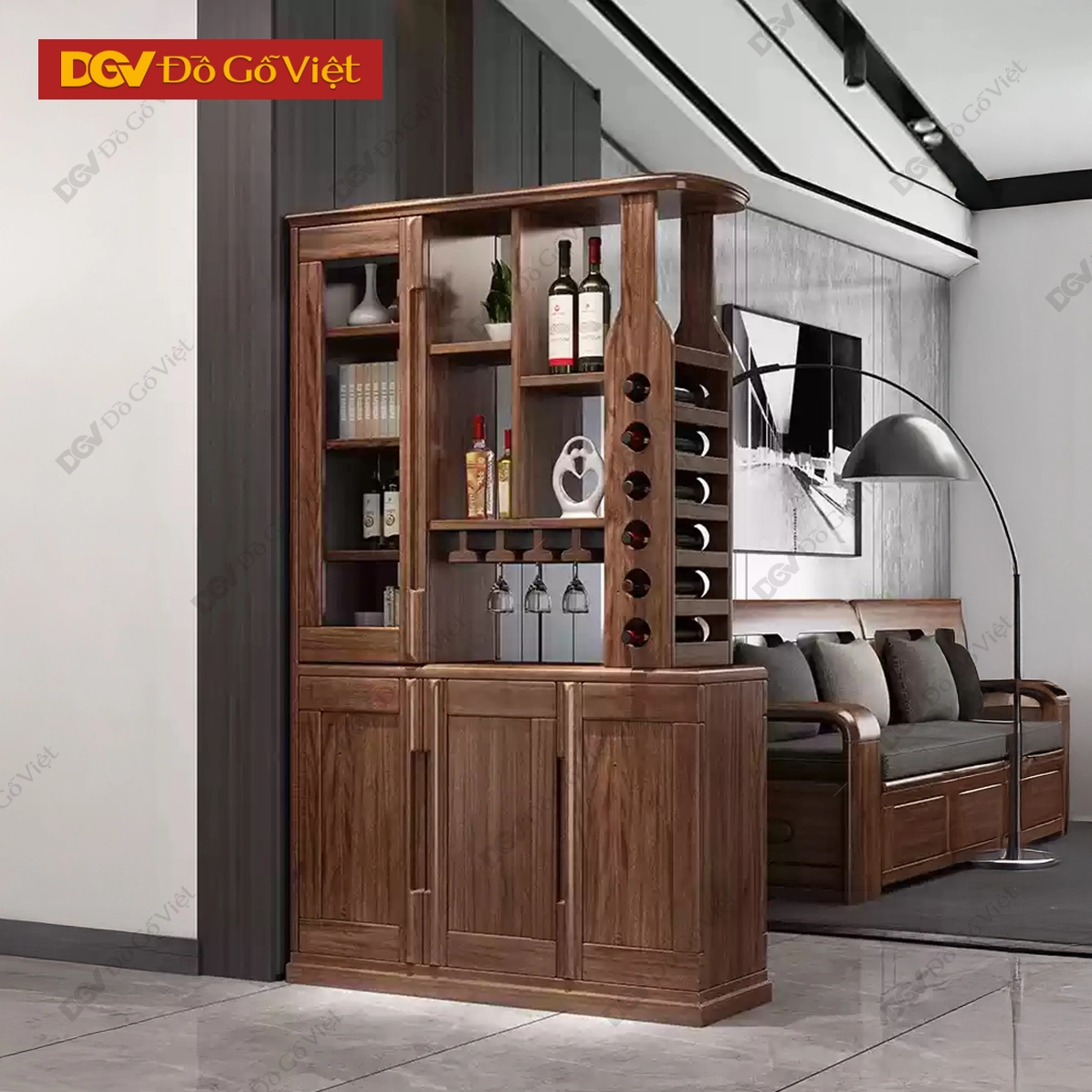 Tủ rượu có giá để ly tiện lợi