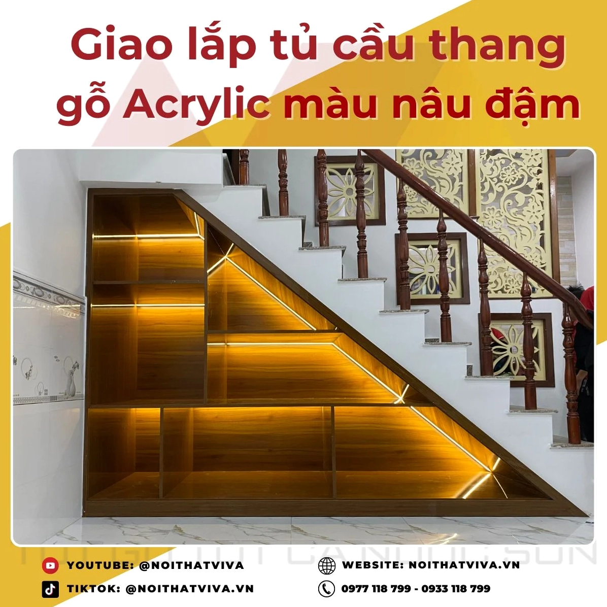 Tủ trang trí dưới gầm cầu thang gỗ acrylic sang trọng